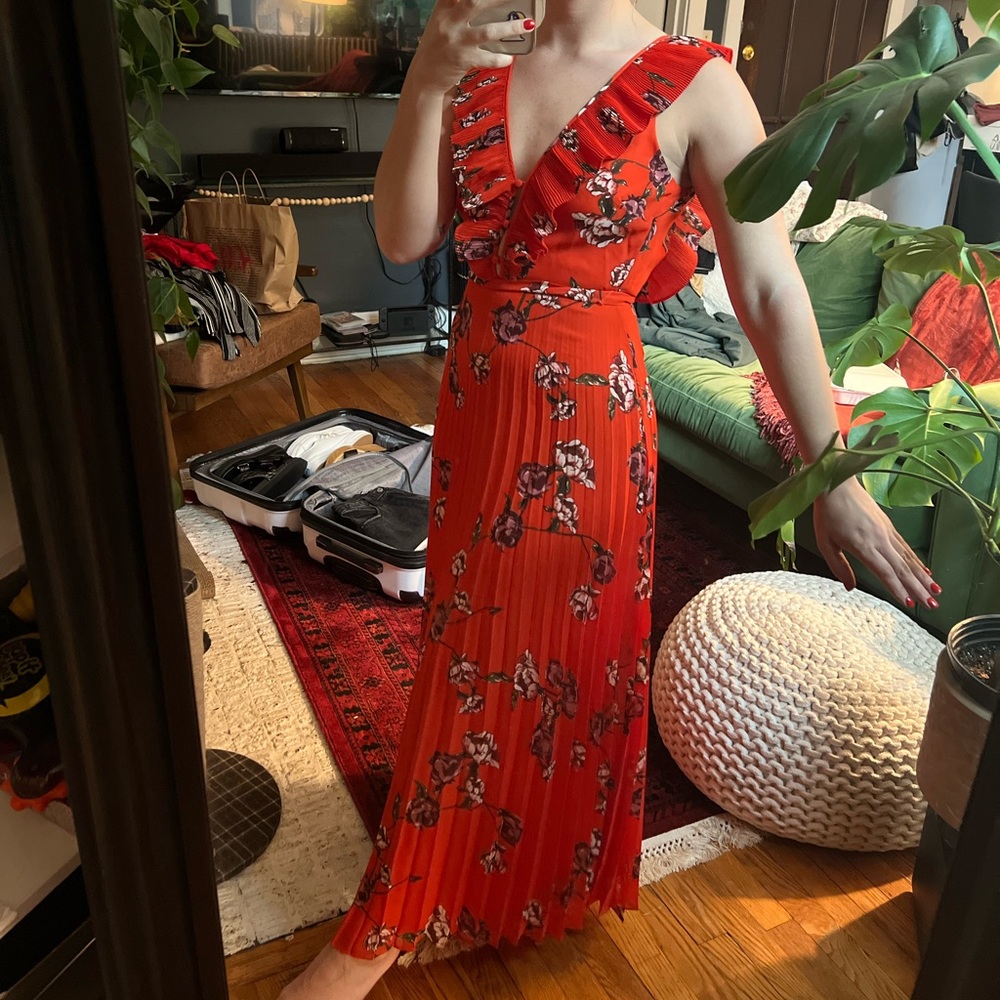 Lulus Red Floral Midi Dress